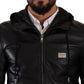 Chic Black Leather Bomber Jacket