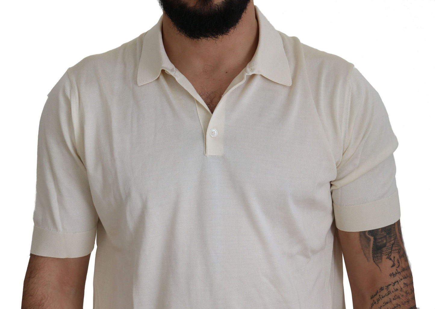 Elegant Ivory Silk Polo T-Shirt