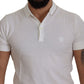 Elegant White Cotton Polo T-Shirt with Crown Embroidery