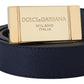 Elegant Blue Leather Belt with Metal Buckle