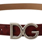Elegant Bordeaux Leather Belt with Logo Buckle