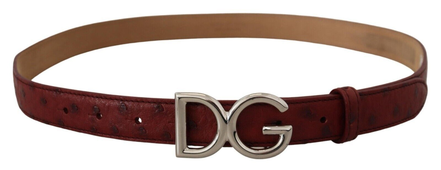 Elegant Bordeaux Leather Belt with Logo Buckle