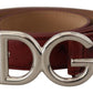 Elegant Bordeaux Leather Belt with Logo Buckle