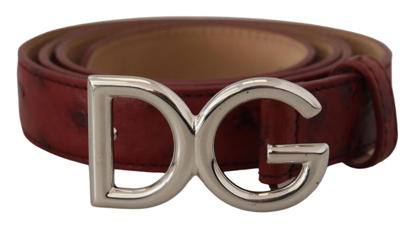 Elegant Bordeaux Leather Belt with Logo Buckle