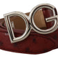 Elegant Bordeaux Leather Belt with Logo Buckle