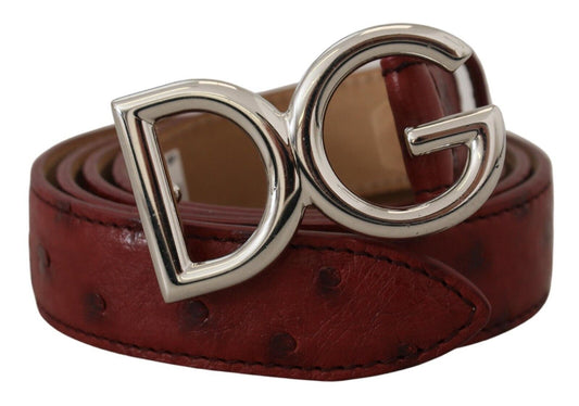 Elegant Bordeaux Leather Belt with Logo Buckle