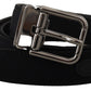Elegant Black Leather Belt with Metal Buckle