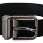 Elegant Black Leather Belt with Metal Buckle