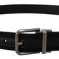 Elegant Black Leather Belt with Metal Buckle