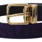 Elegant Purple Jacquard Leather Belt