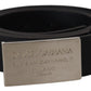 Elegant Black Leather Belt with Metal Buckle