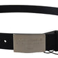 Elegant Black Leather Belt with Metal Buckle