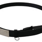 Elegant Black Leather Belt with Metal Buckle