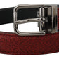 Elegant Red Leather Belt with Metal Buckle