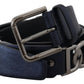 Metallic Blue Italian Leather Belt