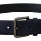 Metallic Blue Italian Leather Belt