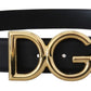 Elegant Black Leather Belt with Engraved Buckle