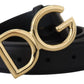 Elegant Black Leather Belt with Logo Buckle