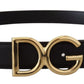 Elegant Black Leather Belt with Logo Buckle