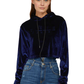 Chic Blue Velvet Hooded Sweatshirt