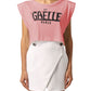 Chic Jersey Tee with Shoulder Pads & Front Logo