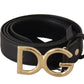 Elegant Black Leather Belt with Engraved Buckle