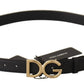 Elegant Black Leather Belt with Engraved Buckle