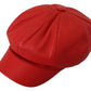 Exquisite Red Leather Cabbie Hat