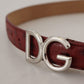 Elegant Bordeaux Leather Belt with Logo Buckle