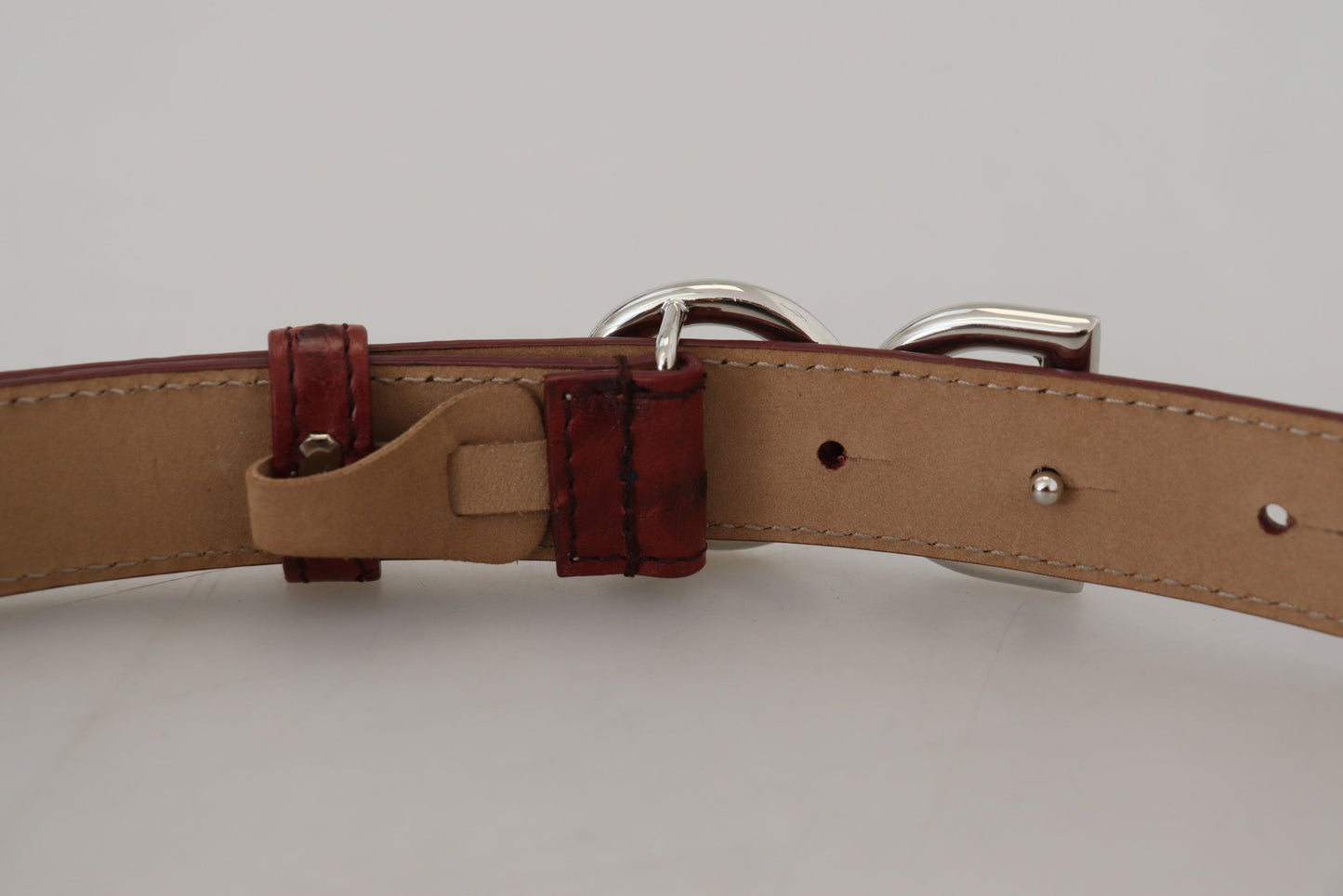 Elegant Bordeaux Leather Belt with Logo Buckle