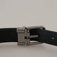 Elegant Black Leather Belt with Metal Buckle