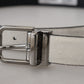 Italian White Leather Belt with Metal Buckle