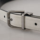 Italian White Leather Belt with Metal Buckle