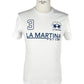 Elegant White Cotton Tee with Blue Print