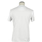 Elegant White Cotton Tee with Blue Print