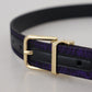 Elegant Purple Jacquard Leather Belt