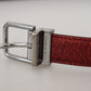 Elegant Red Leather Belt with Metal Buckle