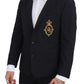 Elegant Slim Fit Black Wool Blazer