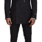 Elegant Black Striped Virgin Wool Suit