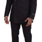 Elegant Black Striped Virgin Wool Suit