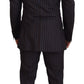 Elegant Black Striped Virgin Wool Suit
