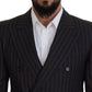 Elegant Black Striped Virgin Wool Suit
