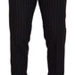 Elegant Black Striped Virgin Wool Suit