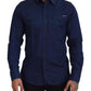 Elegant Blue Slim Fit Cotton Dress Shirt