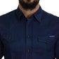 Elegant Blue Slim Fit Cotton Dress Shirt