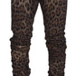 Exquisite Leopard Print Cotton Jeans