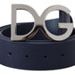 Elegant Blue Leather Belt with DG Buckle