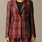 Plaid Jewel Button Blazer - A Chic Red Statement