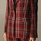 Plaid Jewel Button Blazer - A Chic Red Statement