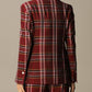 Plaid Jewel Button Blazer - A Chic Red Statement